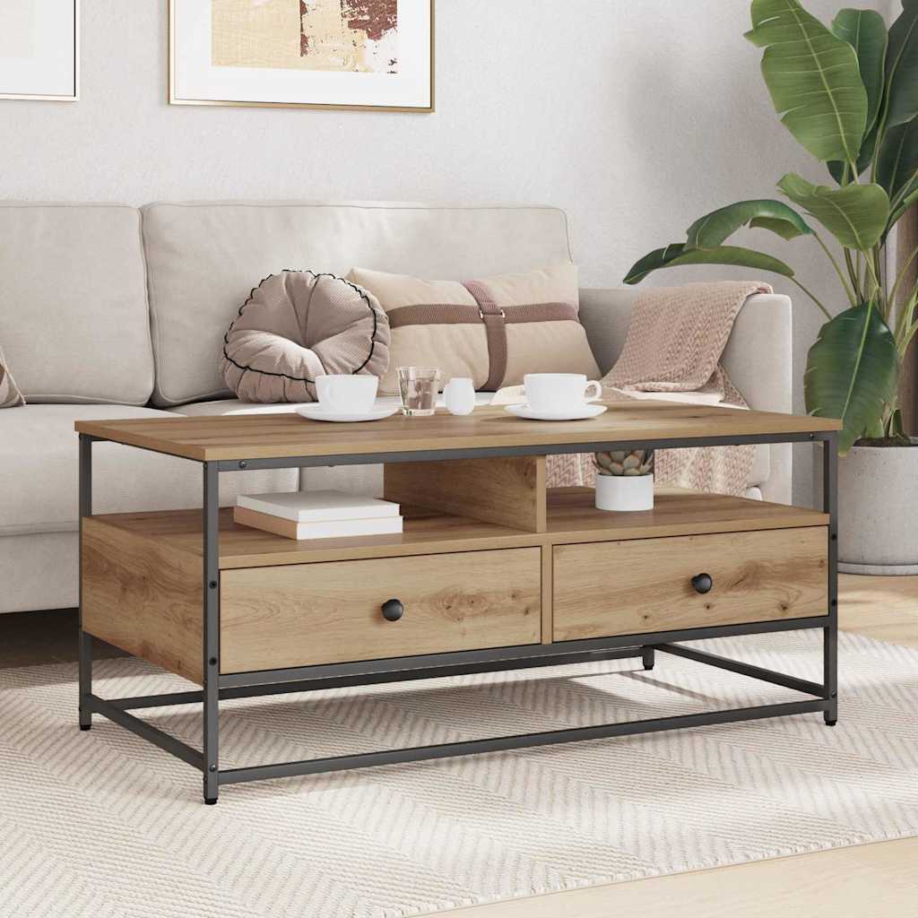Table basse chêne artisanal 100 x 51 x 45 cm Bois d'ingénierie - XIOS