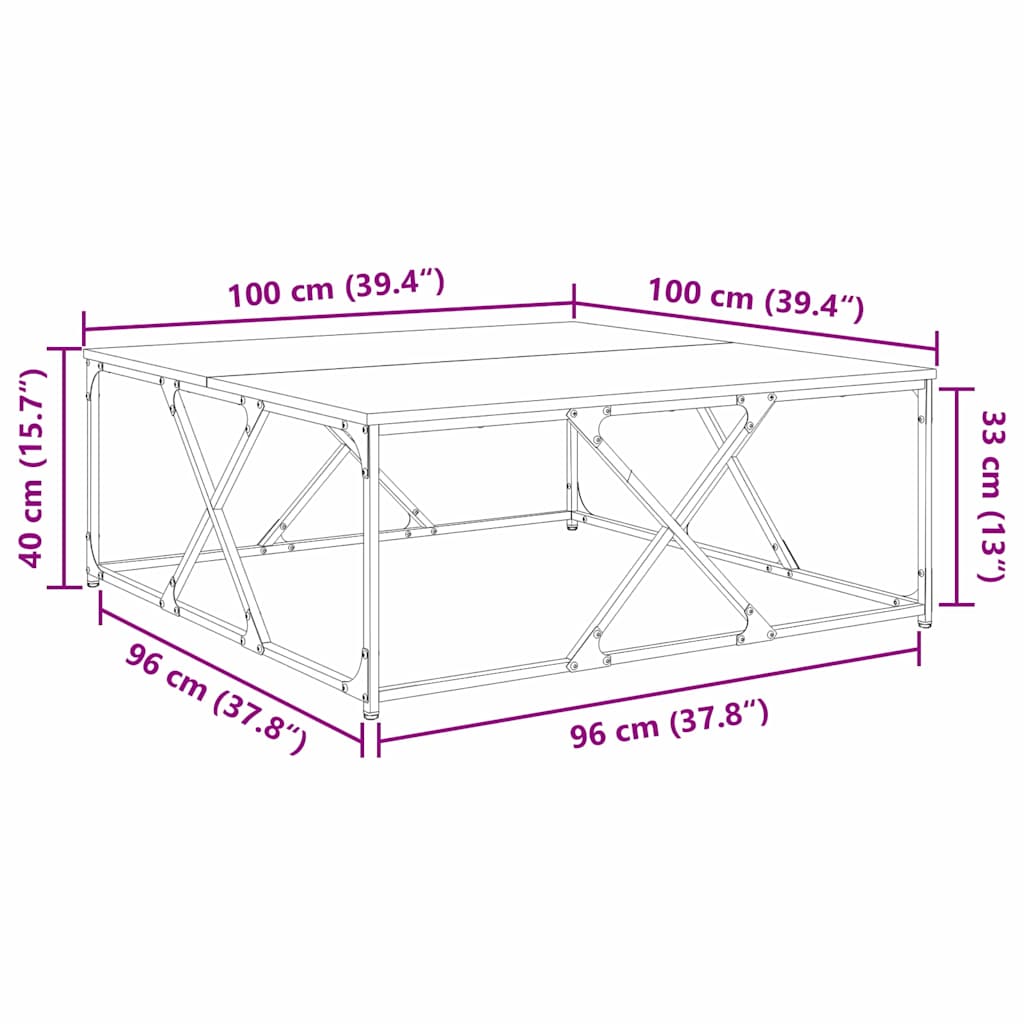 Table basse Chêne noir 100 x 100 x 40 cm Bois d'ingénierie - XIOS