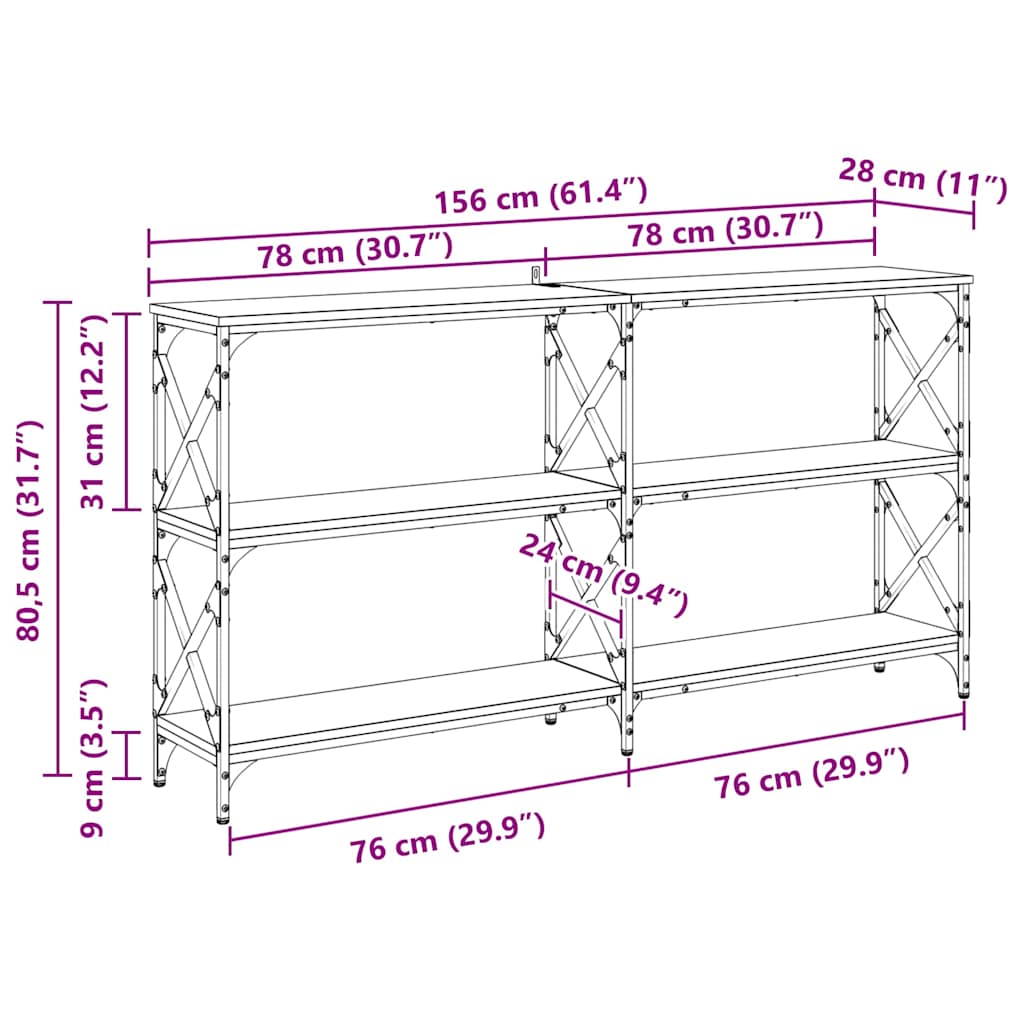 Table console chêne artisanal 156 x 28 x 80,5 cm - XIOS