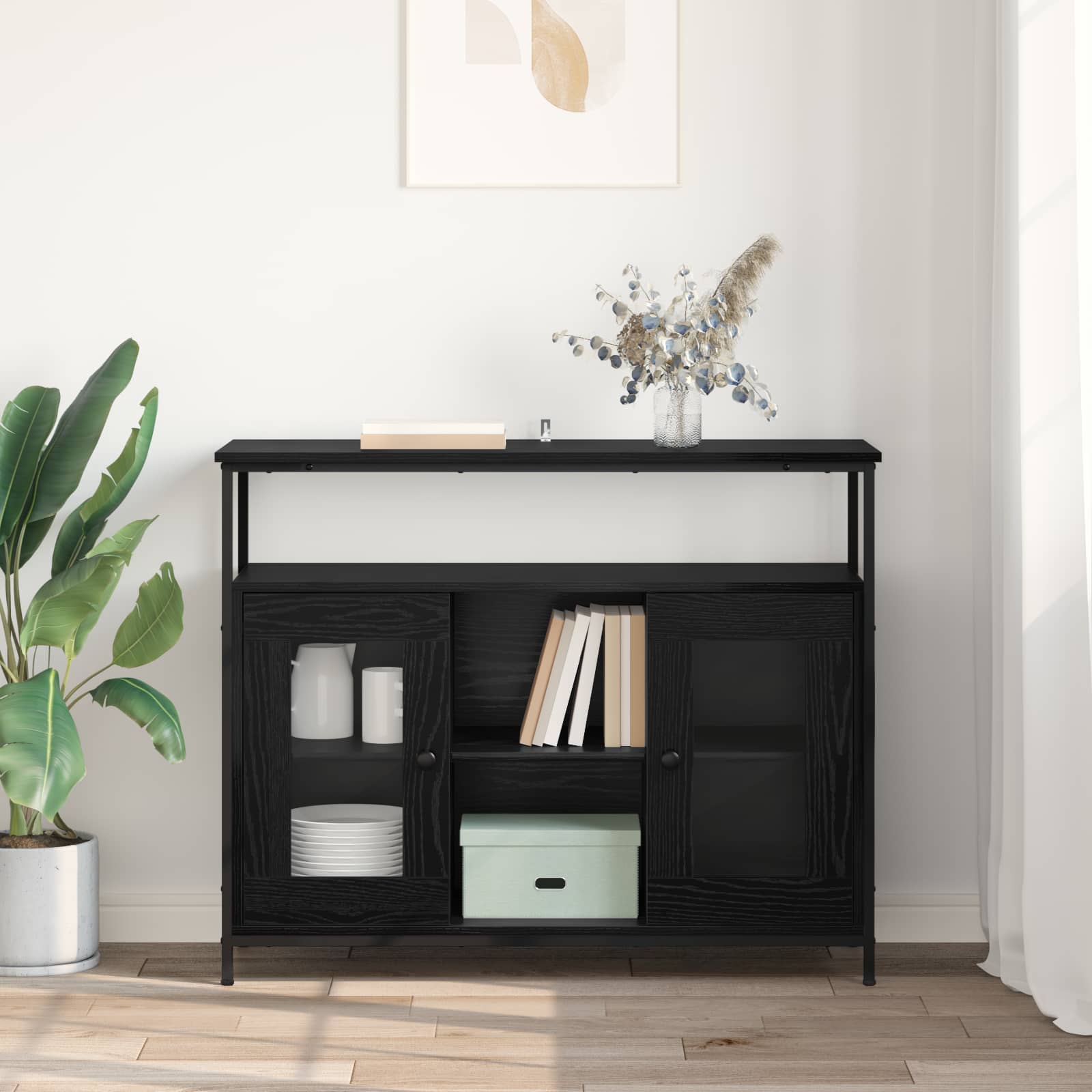 Buffet Chêne noir 100 x 35 x 80 cm Bois d'ingénierie - XIOS
