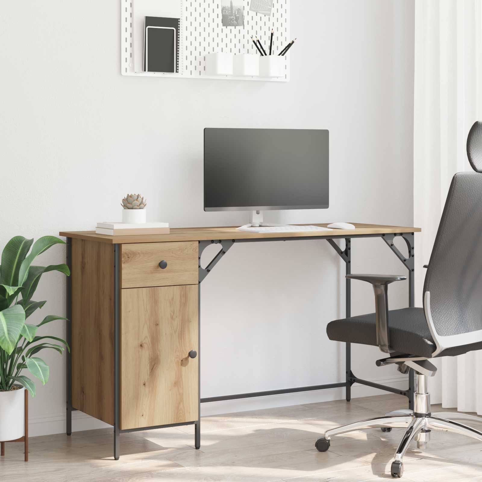 Bureau d'ordinateur Chêne artisanal 131 x 48 x 75 cm - XIOS