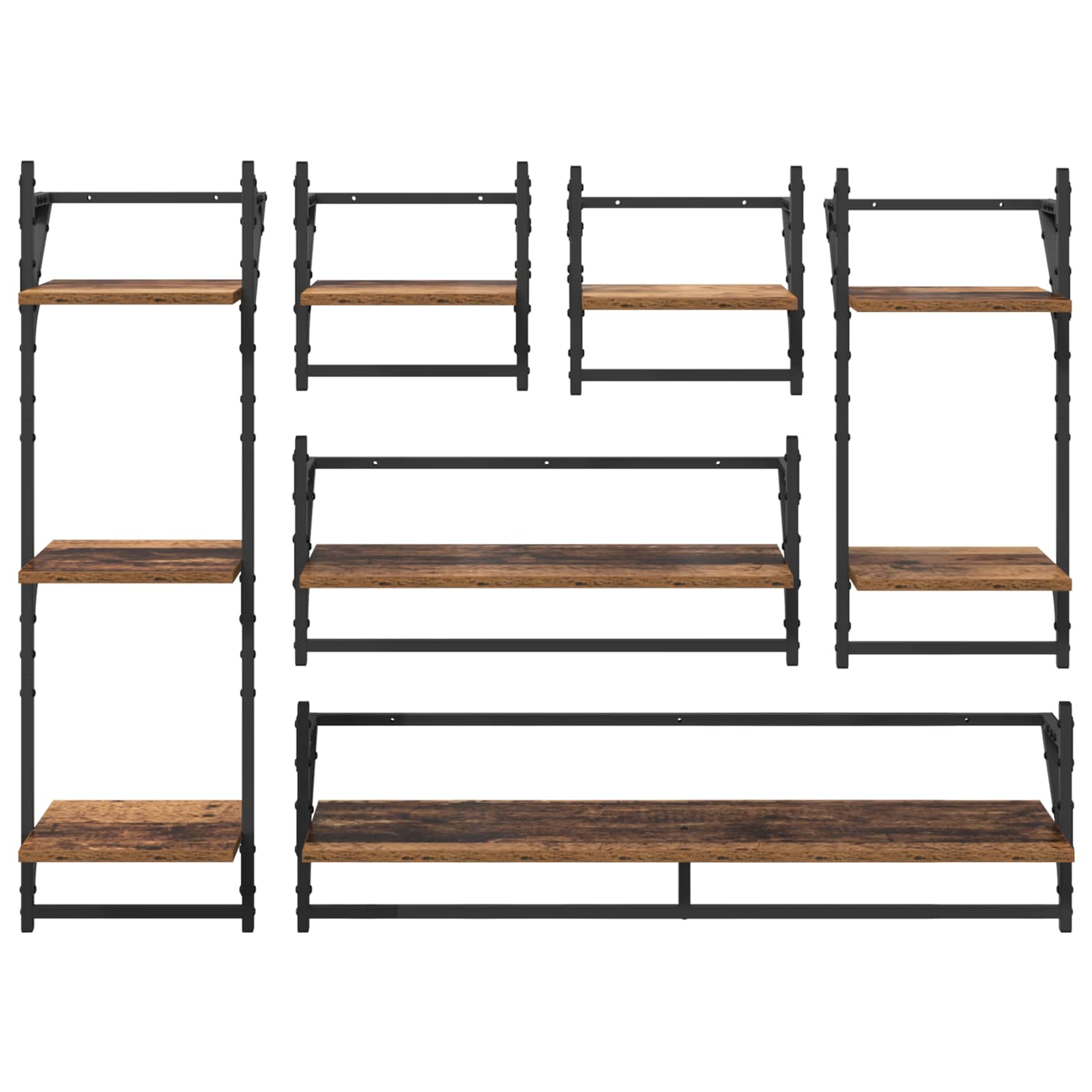 Ensemble d'étagères murales 6 pcs Bois Ancien 100 x 25 x 30 cm