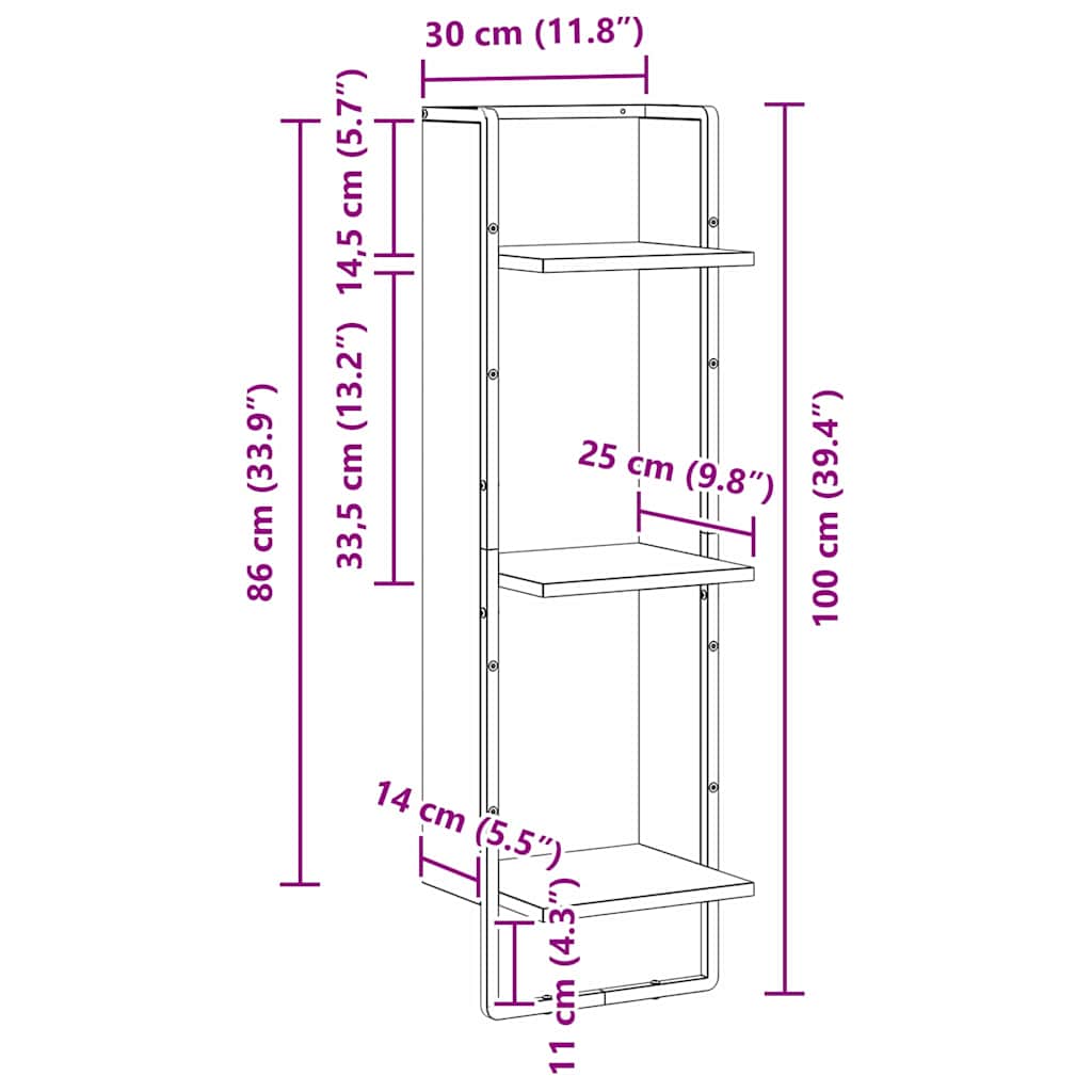 Étagère Murale avec étagère Chêne artisanal 30 x 25 x 100 cm - XIOS