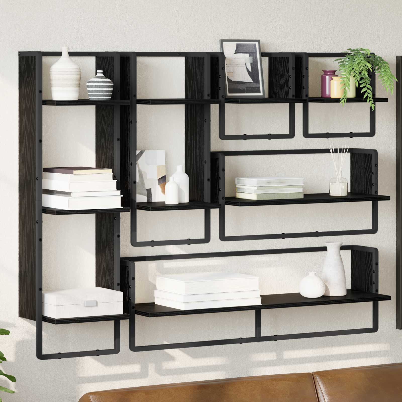 Ensemble d'étagères murales 6 pcs Chêne noir 100 x 25 x 30 cm - XIOS