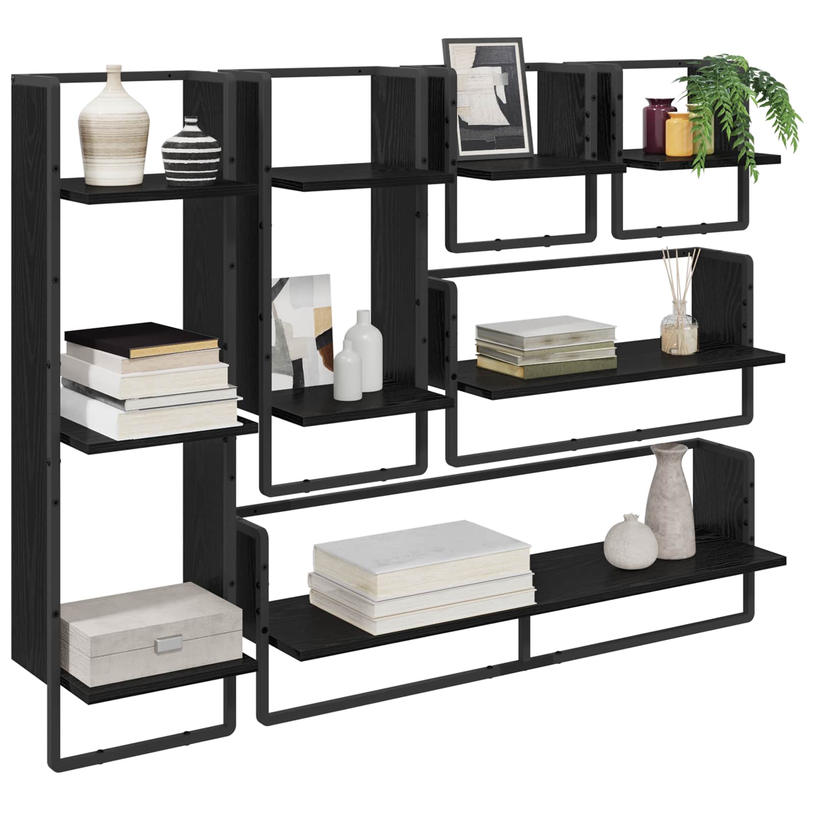 Ensemble d'étagères murales 6 pcs Chêne noir 100 x 25 x 30 cm - XIOS