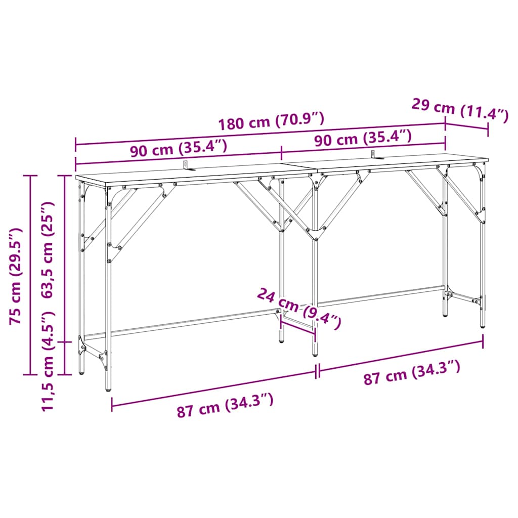 Table console chêne artisanal 180 x 29 x 75 cm - XIOS