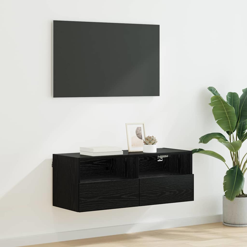 Meuble TV mural Chêne noir 80 x 30 x 30 cm Bois d'ingénierie - XIOS