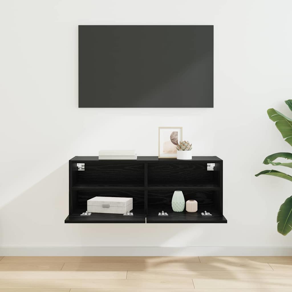 Meuble TV mural Chêne noir 80 x 30 x 30 cm Bois d'ingénierie - XIOS