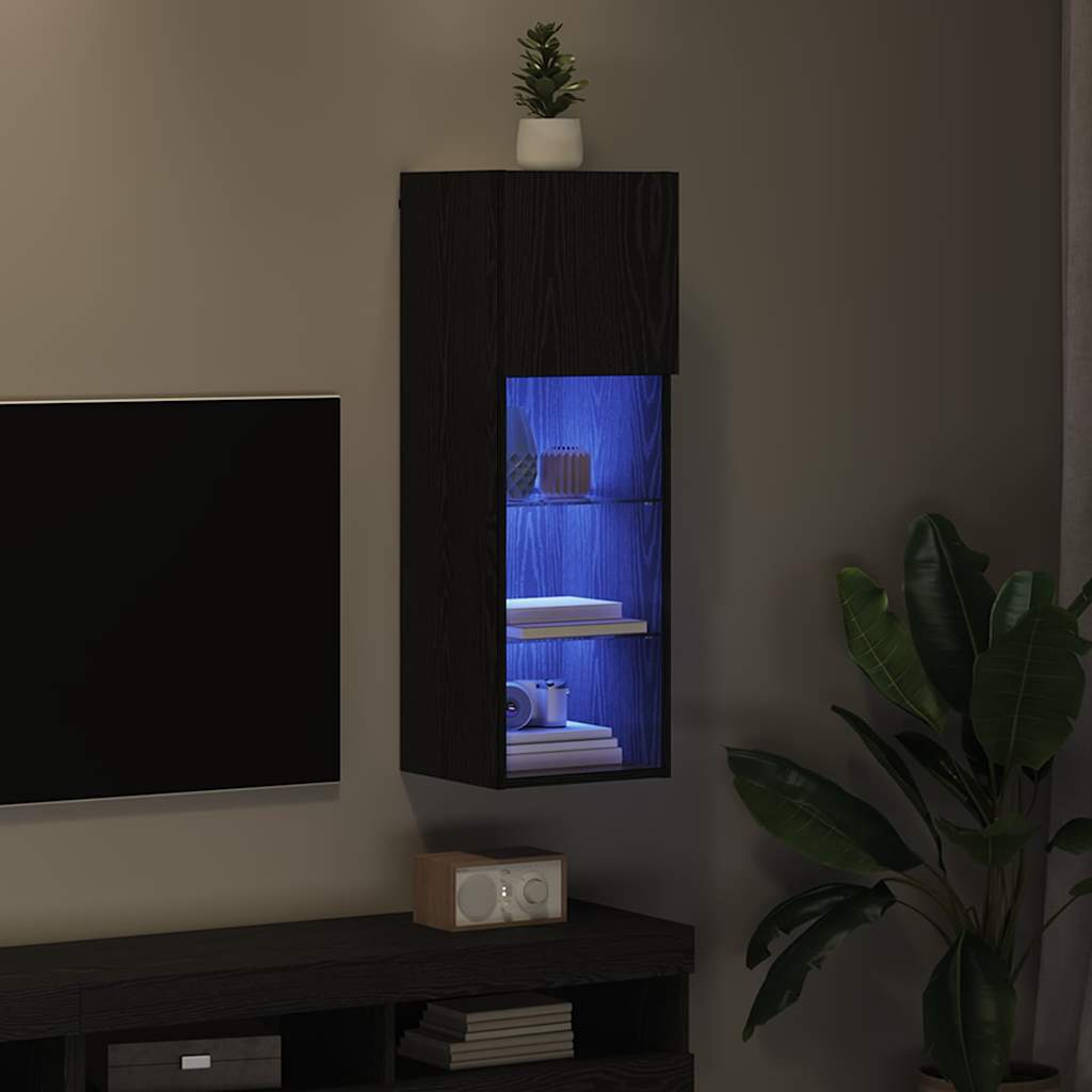 Meuble TV mural Chêne noir 30,5 x 30 x 90 cm Bois d'ingénierie - XIOS