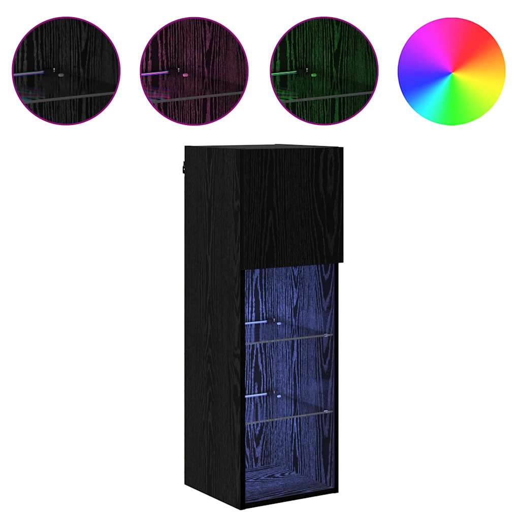 Meuble TV mural Chêne noir 30,5 x 30 x 90 cm Bois d'ingénierie - XIOS