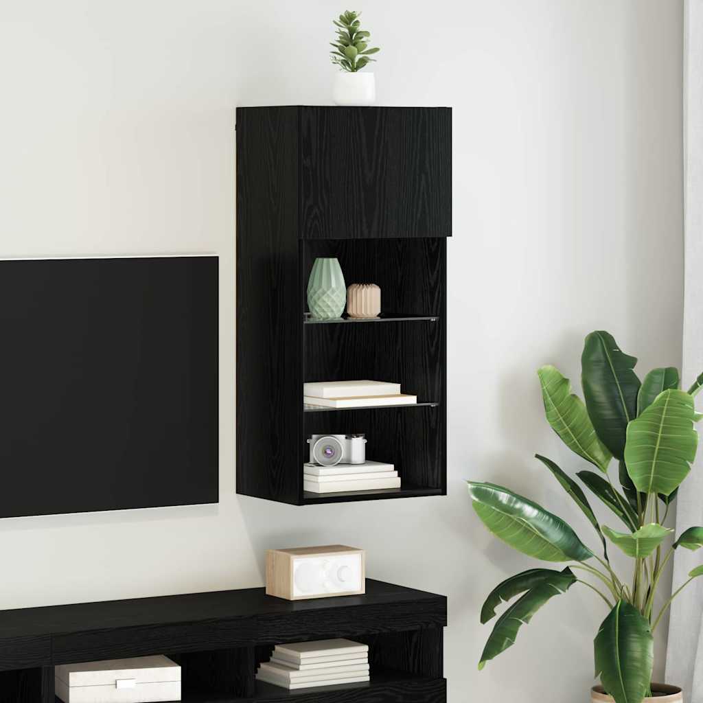 Meuble TV mural Chêne noir 40,5 x 30 x 90 cm Bois d'ingénierie - XIOS