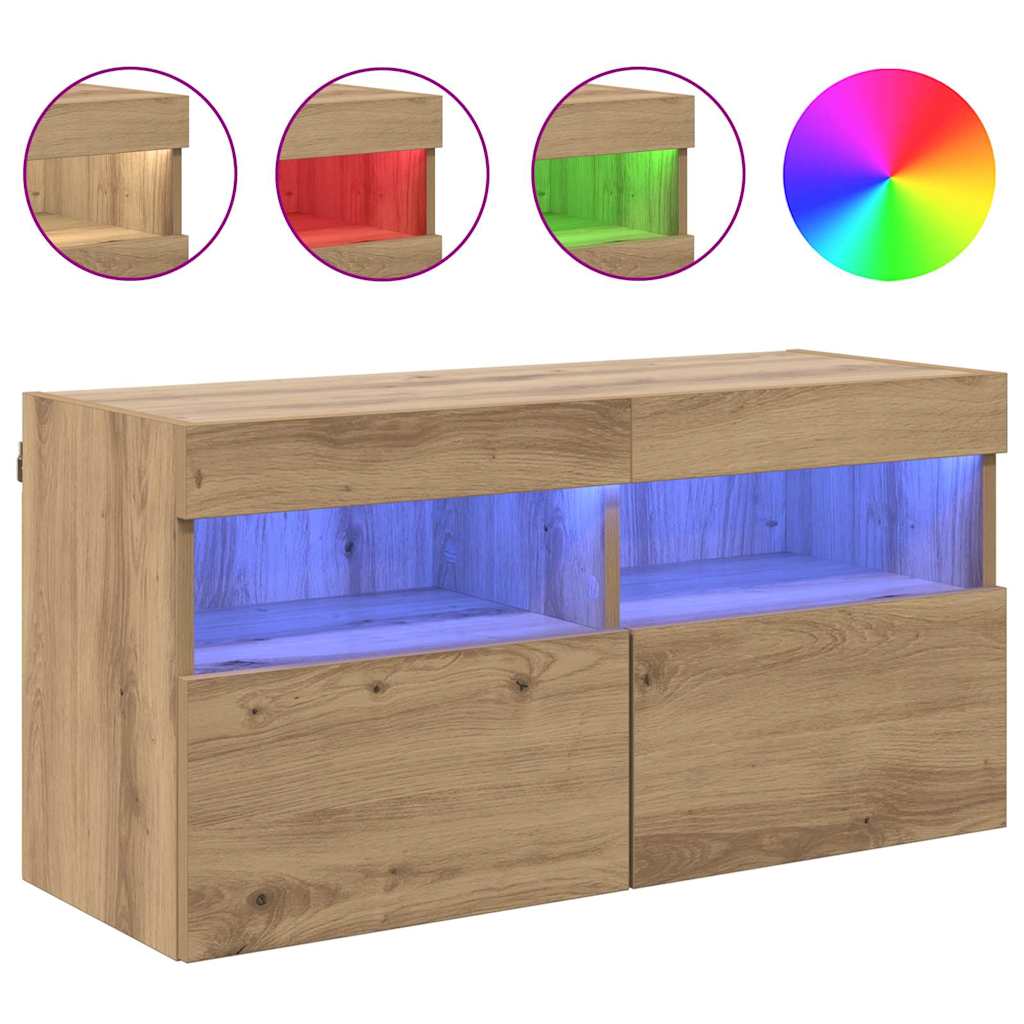 Meuble TV mural Montage mural Chêne artisanal 80 x 30 x 40 cm - XIOS