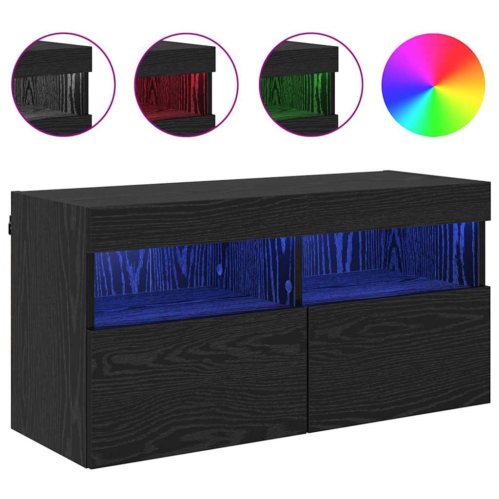 Meuble TV mural Chêne noir 80 x 30 x 40 cm Bois d'ingénierie - XIOS