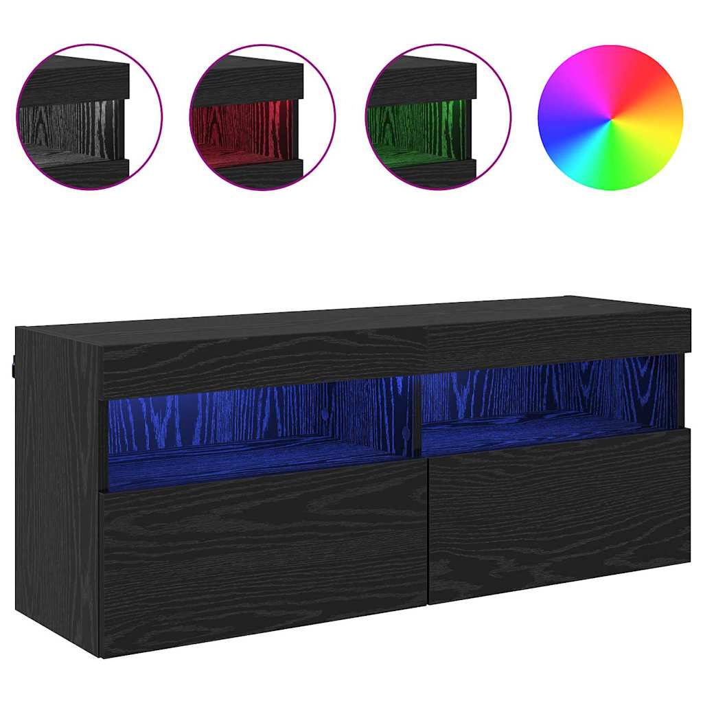 Meuble TV mural Chêne noir 100 x 30 x 40 cm Bois d'ingénierie - XIOS