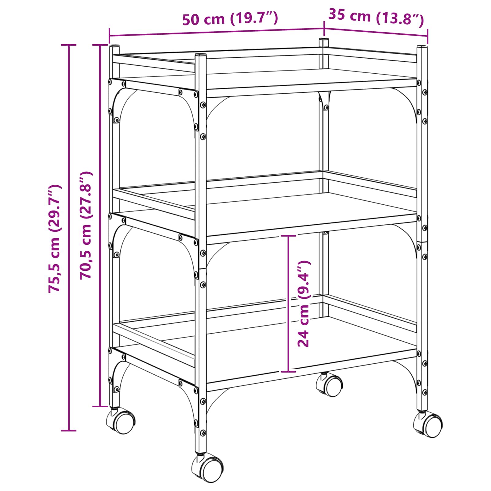 Chariot de cuisine Chêne Sonoma 50 x 35 x 75,5 cm - XIOS