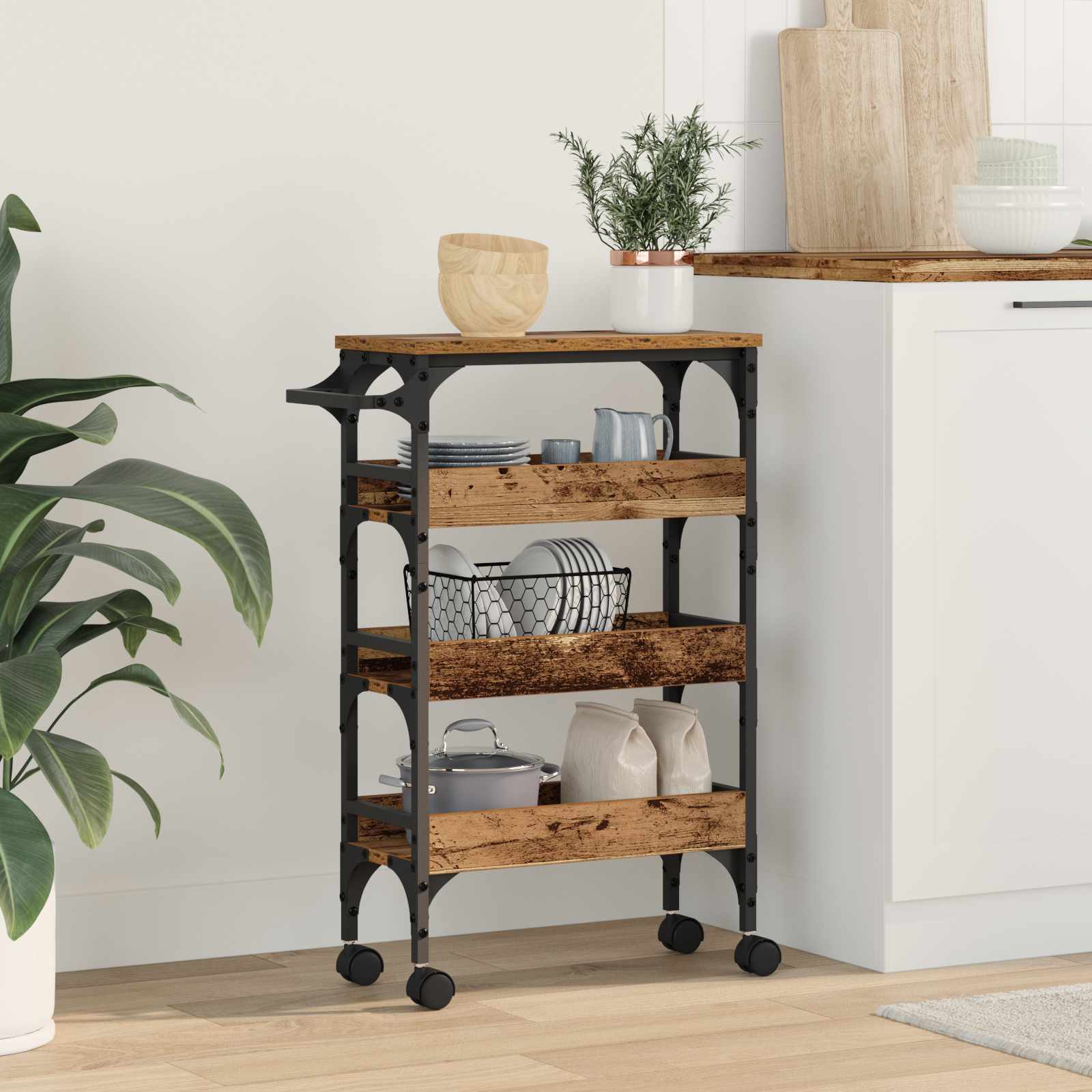 Chariot de cuisine Bois Ancien 53 x 20 x 76 cm - XIOS