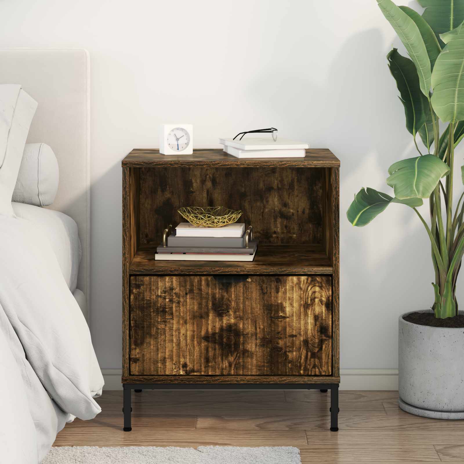 Cabinet de chevet Chêne fumé 49 x 36 x 61 cm Bois d'ingénierie - XIOS