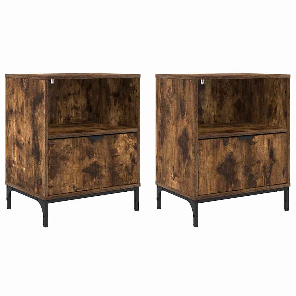 Tables de chevet avec tiroir 2 pcs Chêne fumé 49 x 36 x 61 cm XIOS