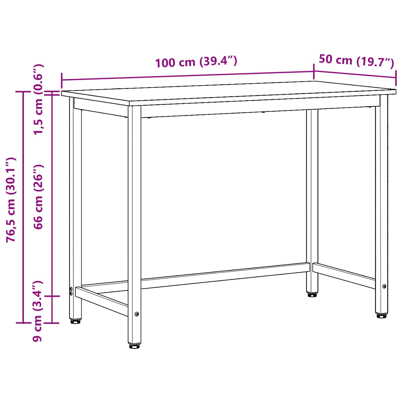 table Bois ancien 100 x 50 x 76,5 cm Bois d'ingénierie et acier - XIOS