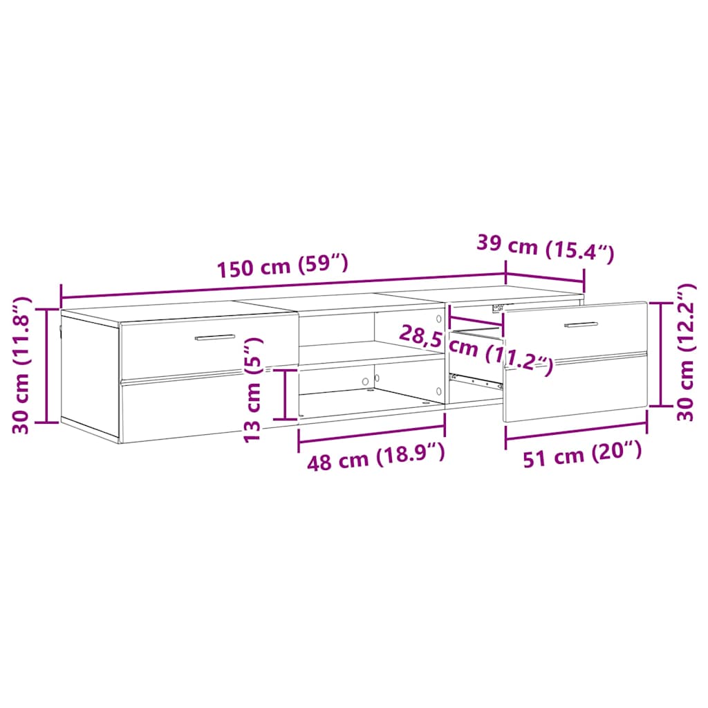 Meuble TV Gris béton 150 x 39 x 30 cm Bois d'ingénierie - XIOS