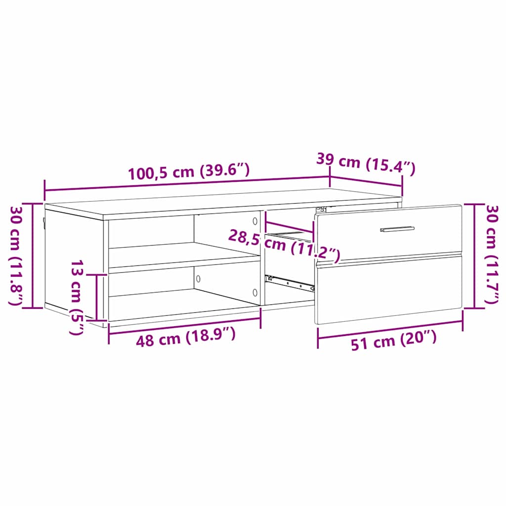 Meuble TV Blanc brillant 100.5 x 39 x 30 cm Bois d'ingénierie - XIOS