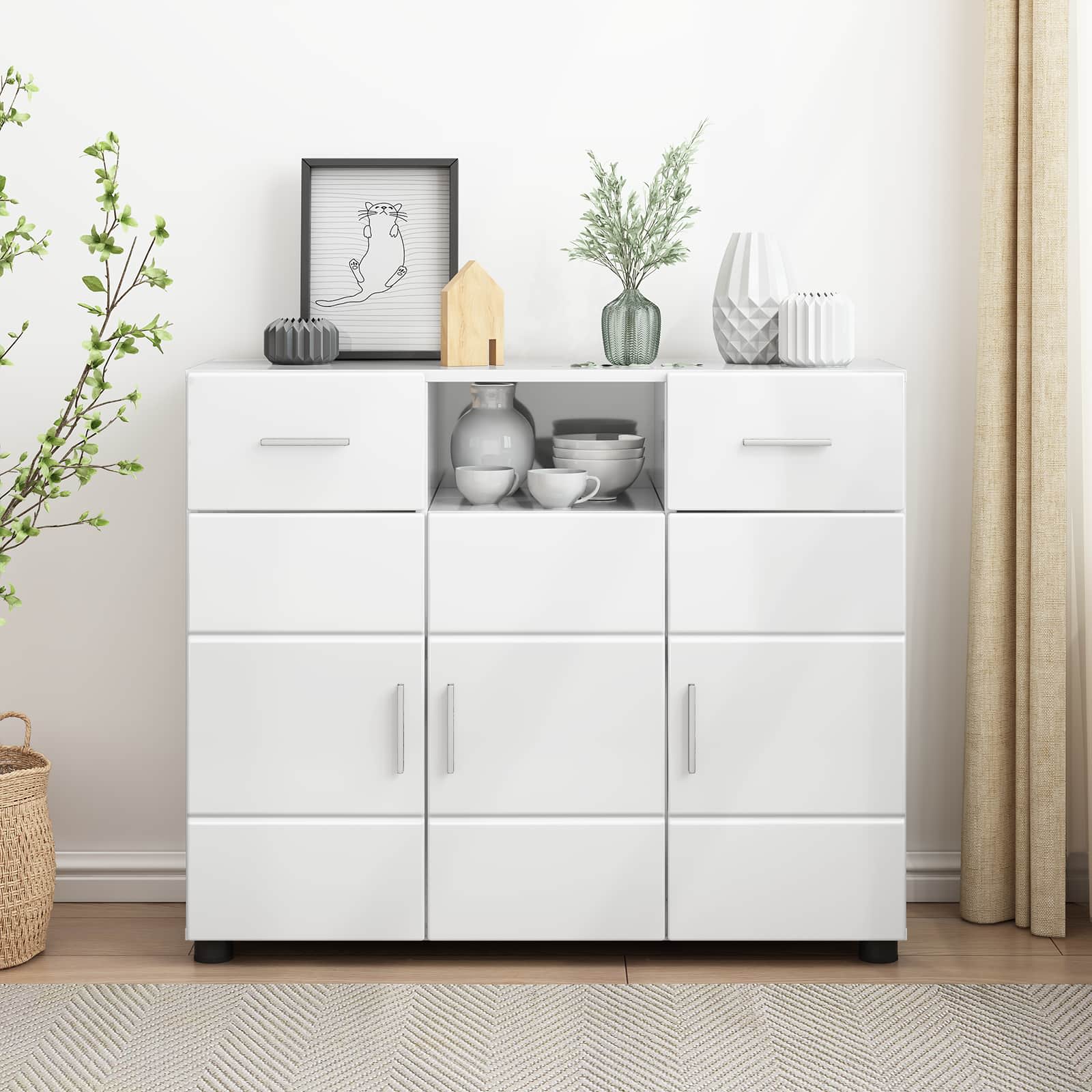 Cabinet en Bois avec tiroir Blanc brillant 88,5 x 30,5 x 73 cm