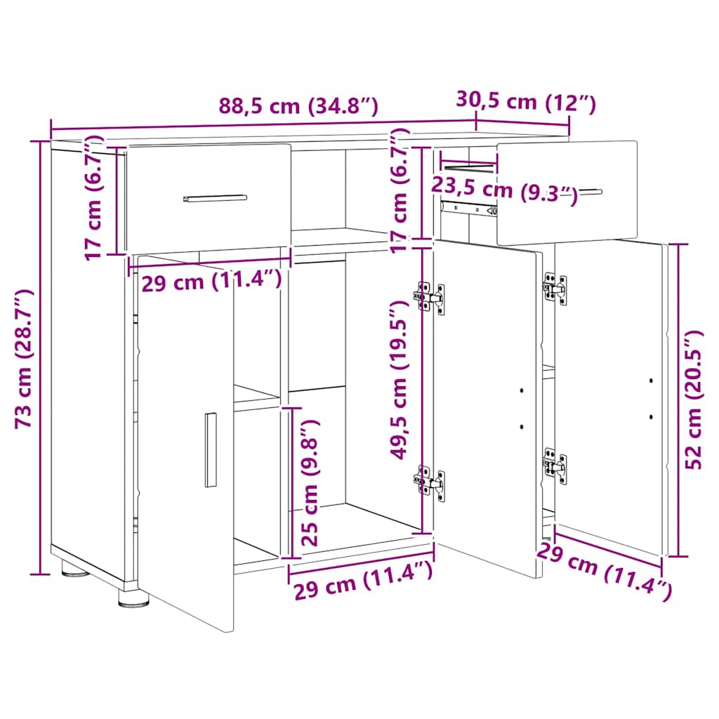 Buffet Sonoma gris 88.5 x 30.5 x 73 cm Bois d'ingénierie - XIOS