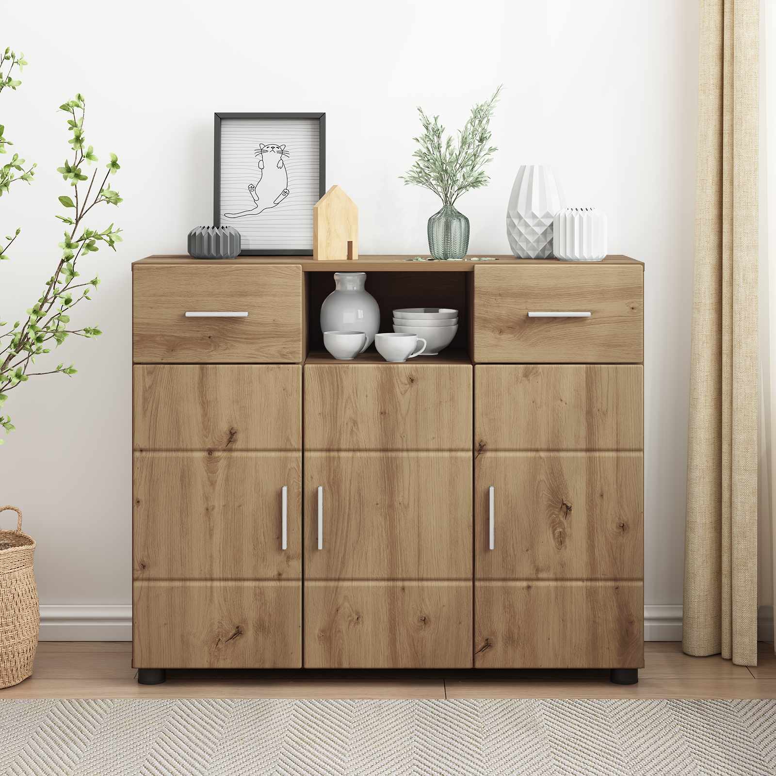 Cabinet en Bois avec tiroir Chêne artisanal 88,5 x 30,5 x 73 cm - XIOS