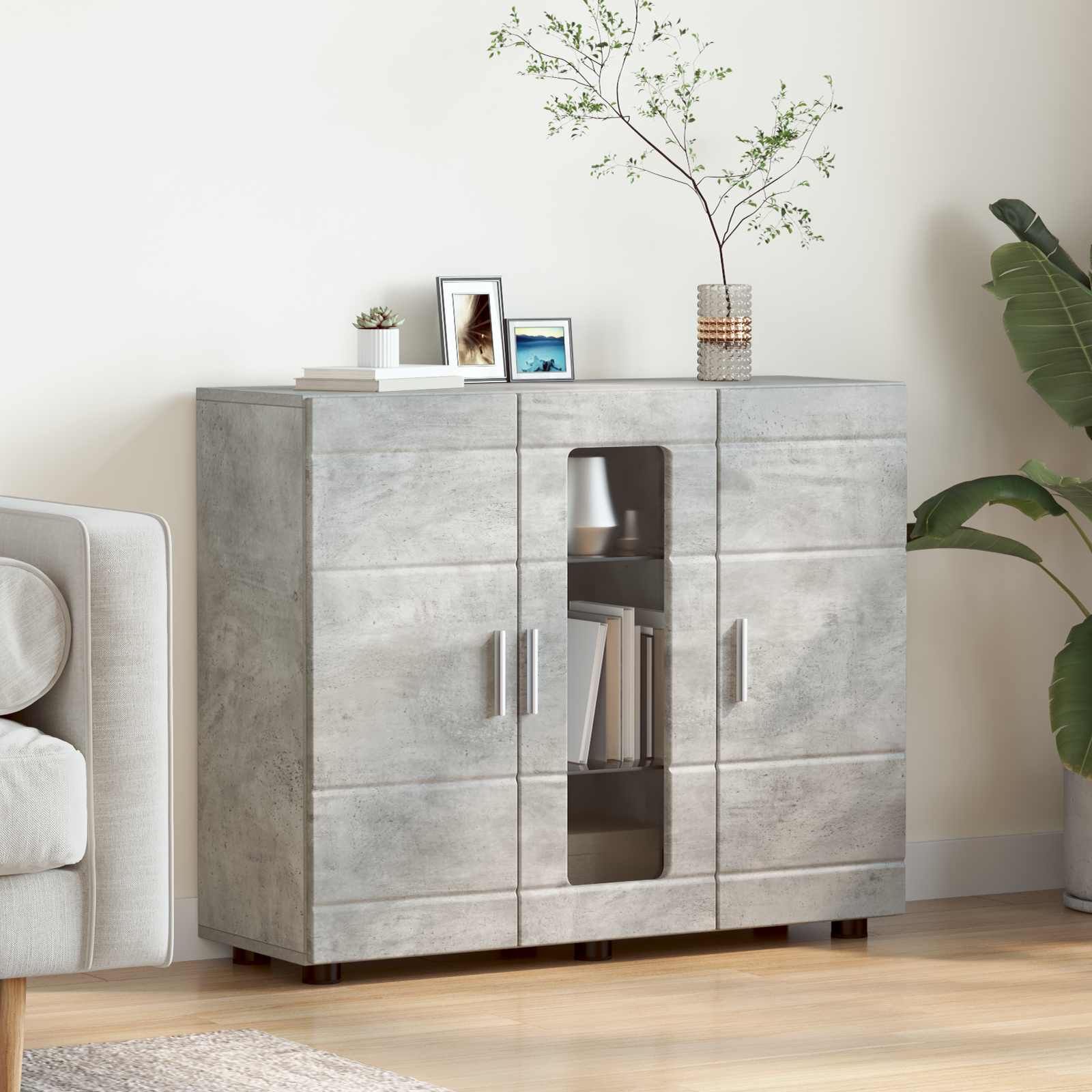 Cabinet en Bois avec stockage Gris béton 88,5 x 30,5 x 73 cm - XIOS