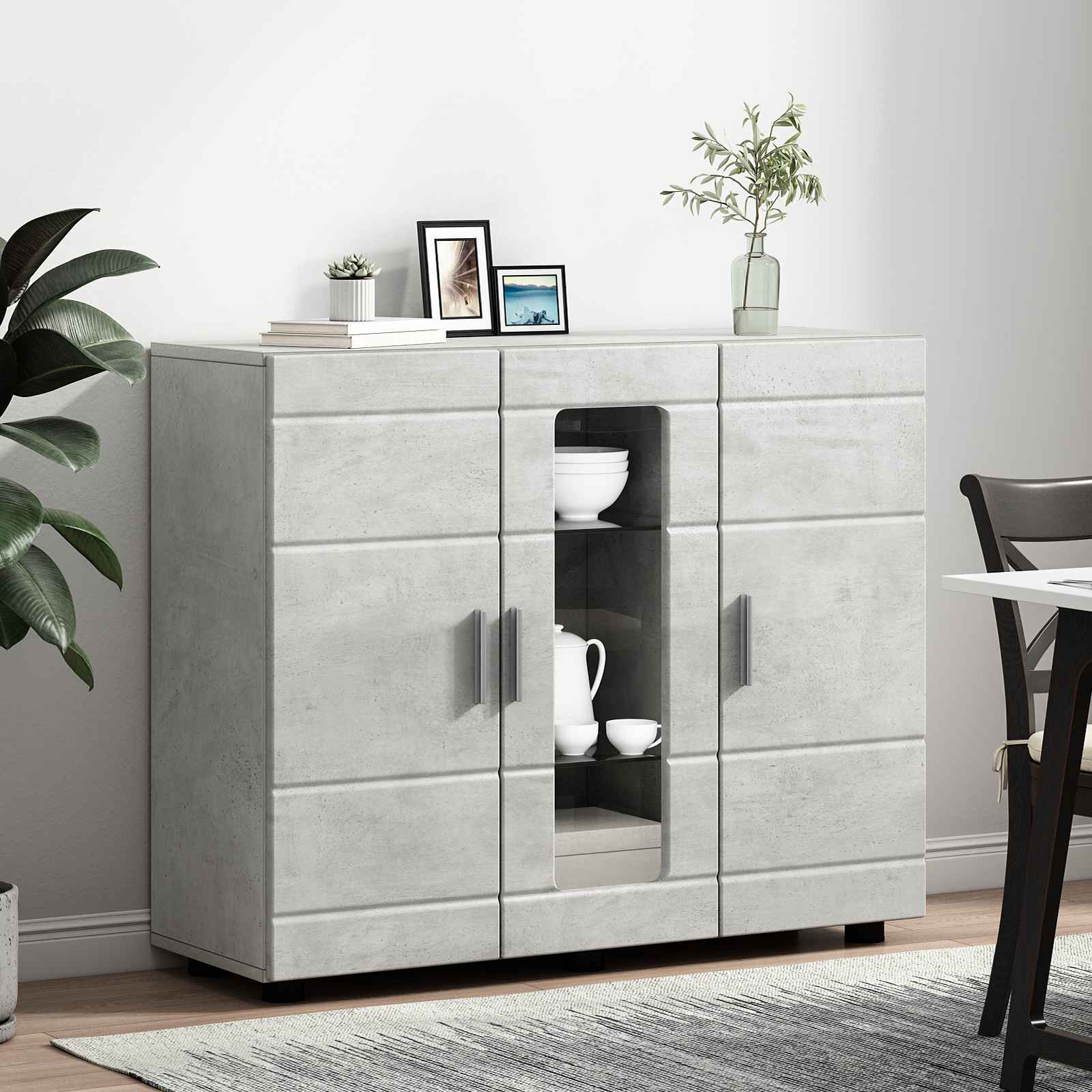 Cabinet en Bois avec stockage Gris béton 88,5 x 30,5 x 73 cm - XIOS