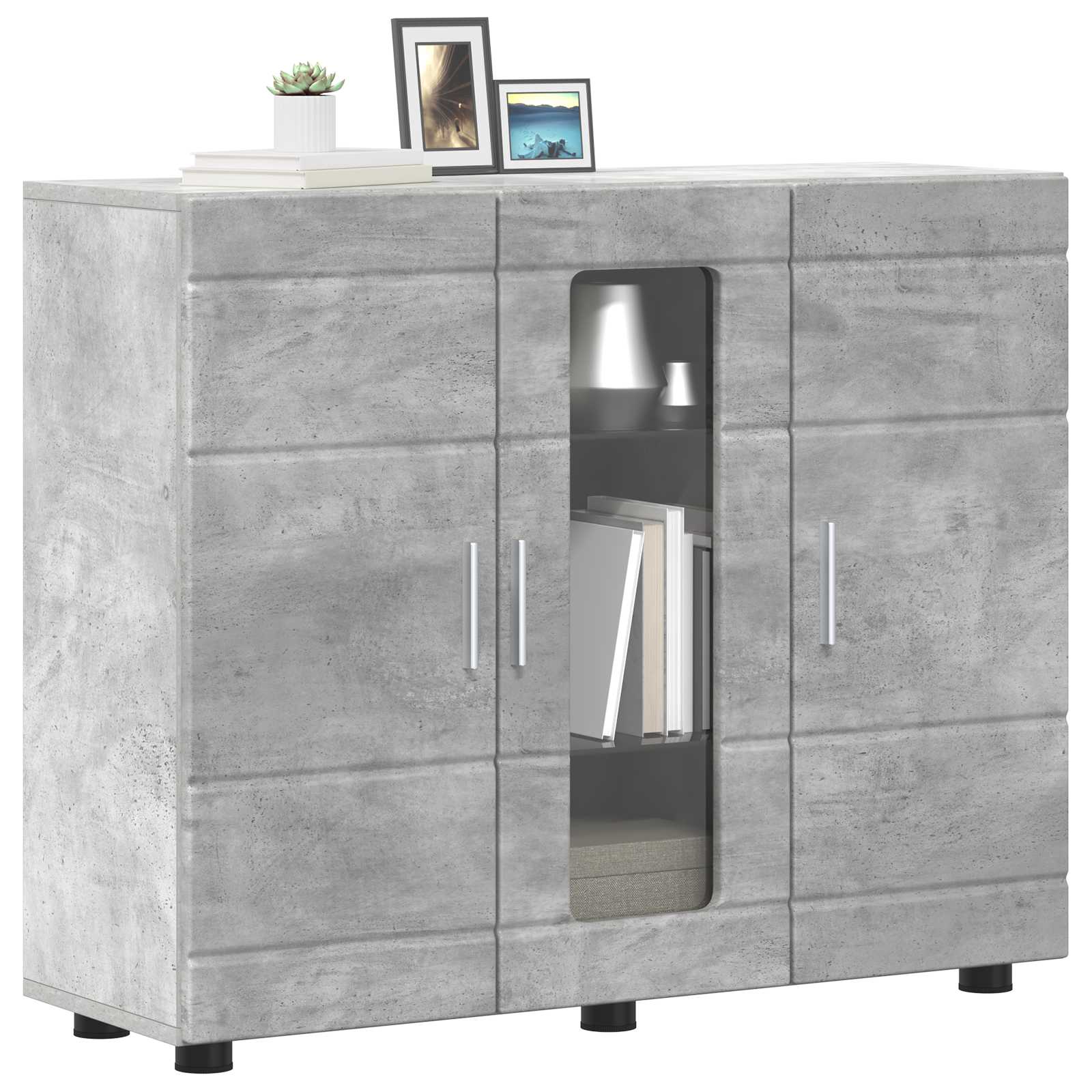 Cabinet en Bois avec stockage Gris béton 88,5 x 30,5 x 73 cm - XIOS
