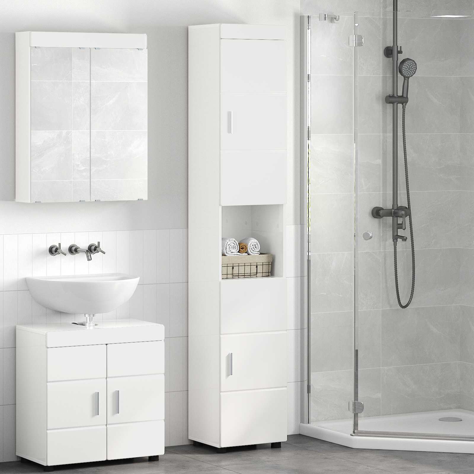 Ensemble d'armoire de salle de bain TULUM Blanc brillant - XIOS