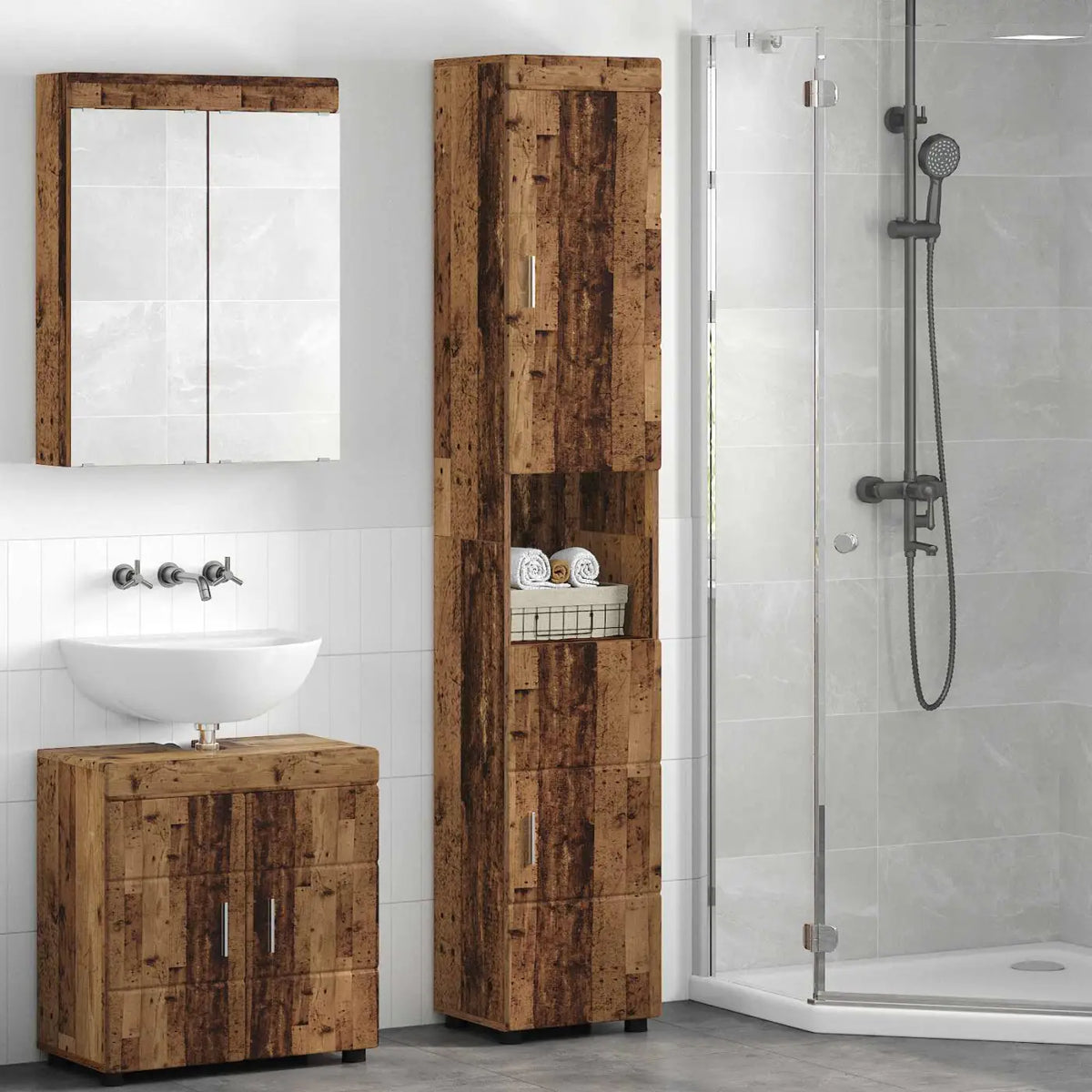 Ensemble d’armoire de salle de bain TULUM Bois ancien - XIOS