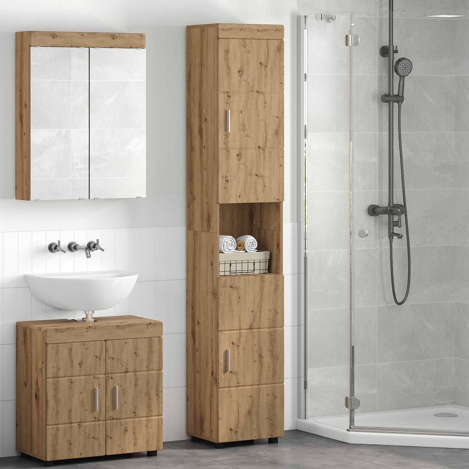 Ensemble d'armoire de salle de bain TULUM Chêne artisanal