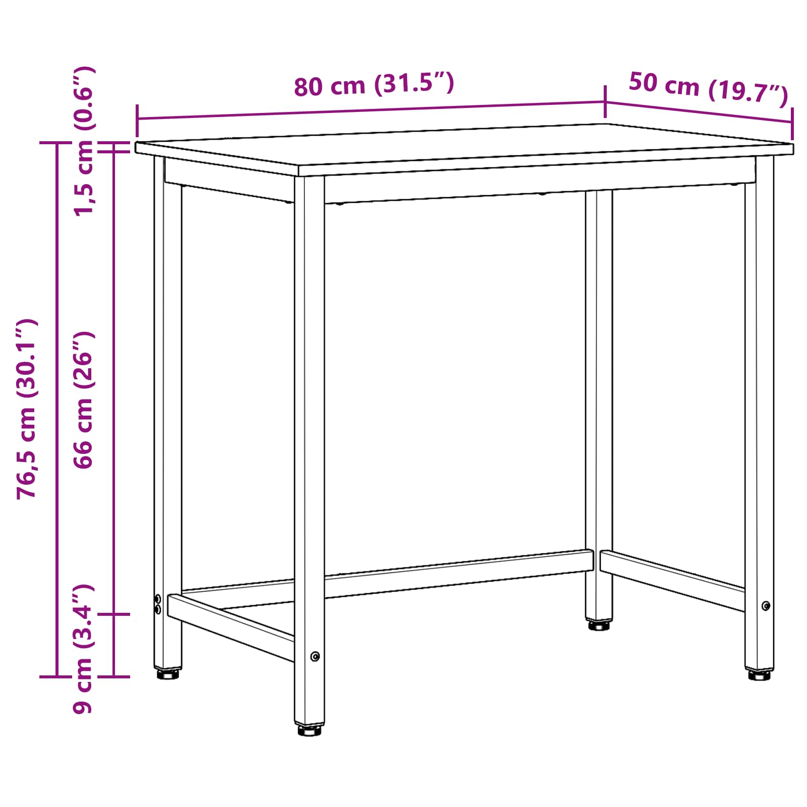 table Chêne Sonoma 80 x 50 x 76,5 cm Bois d'ingénierie et acier - XIOS