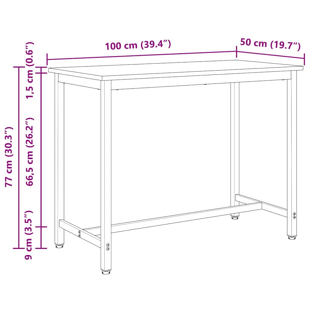 table Naturel 100 x 50 x 77 cm Bois d'ingénierie et acier - XIOS