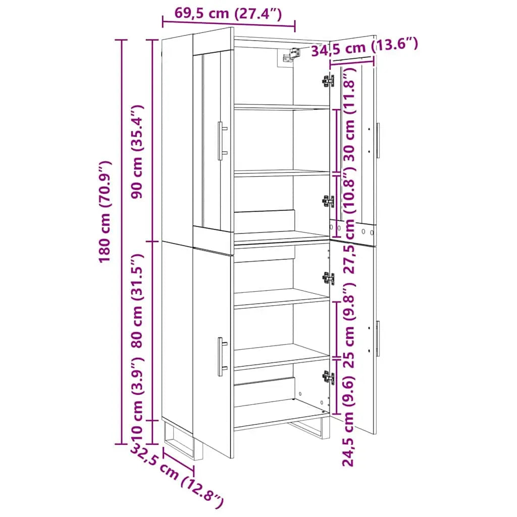 Haut Armoire 2 pc Chêne noir 69,5 x 34 x 180 cm - XIOS