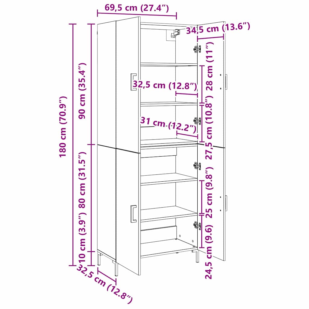 Haut Armoire chêne artisanal 69,5 x 34 x 180 cm - XIOS