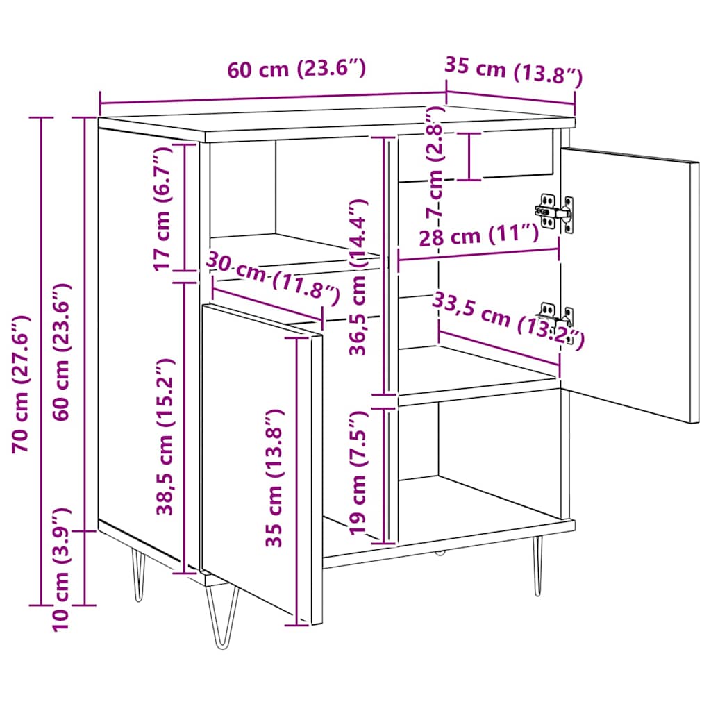 Buffet 3 pcs Chêne noir 60 x 35 x 70 cm - XIOS