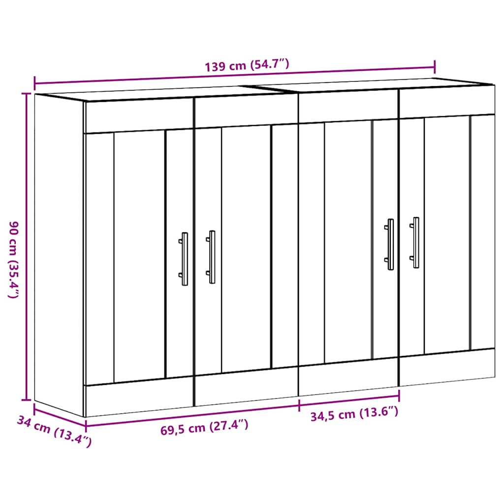 Armoires Murailles 2 pcs Bois ancien 69,5 x 34 x 90 cm - XIOS