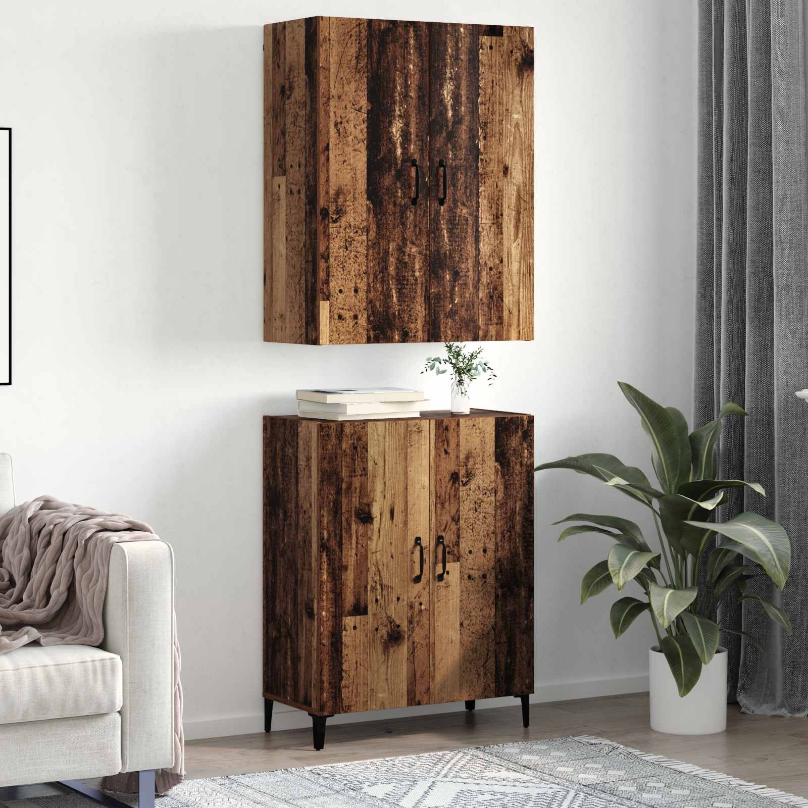 Haut Armoire 2 pcs Bois ancien Bois d'ingénierie - XIOS