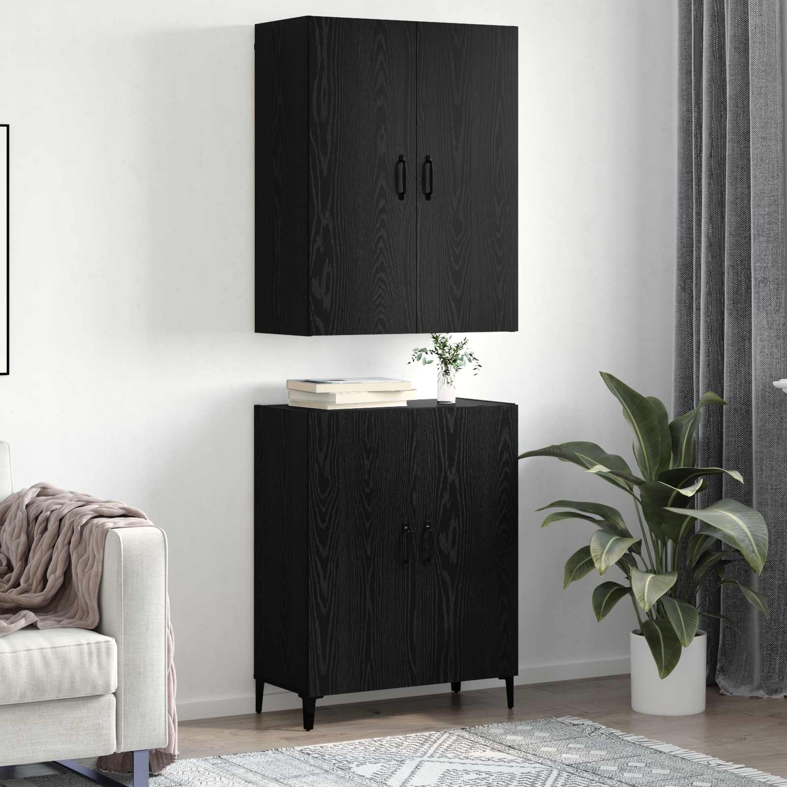 Haut Armoire 2 pcs Chêne noir Bois d'ingénierie - XIOS