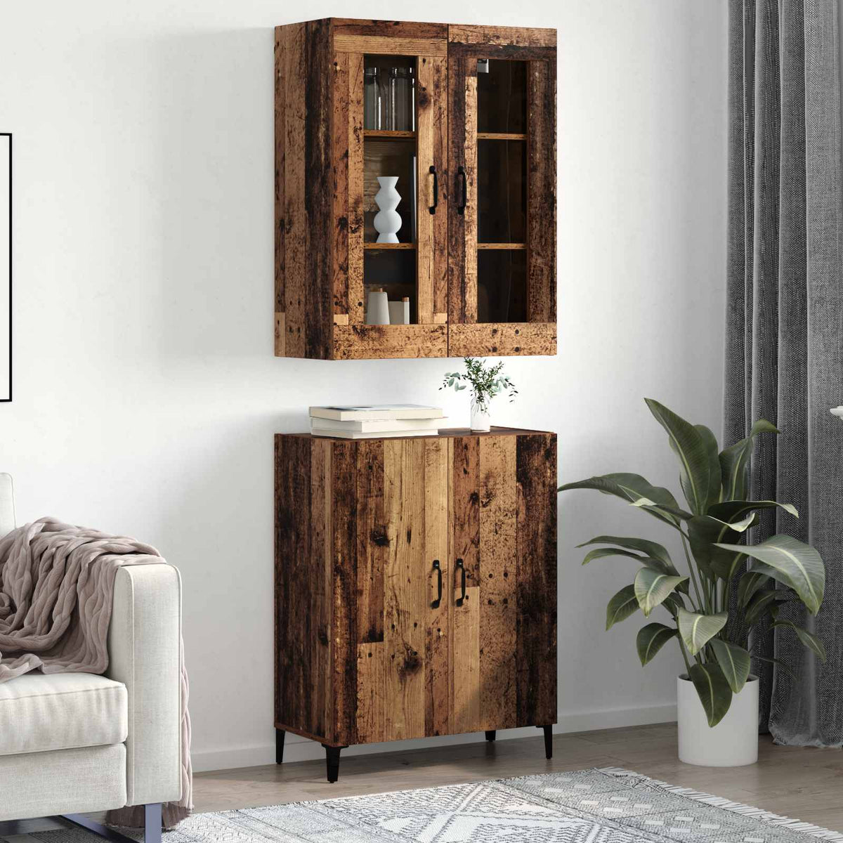 Haut Armoire 2 pc Bois ancien 69,5 x 34 x 180 cm