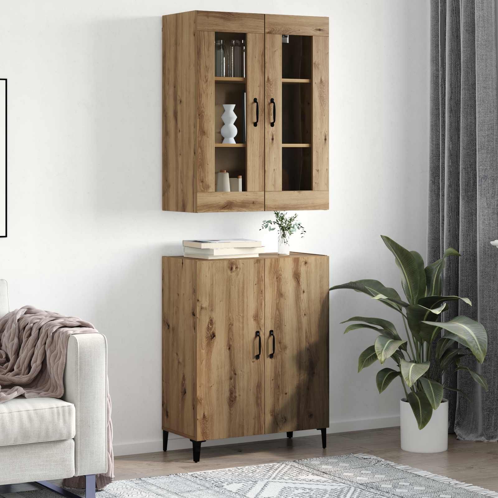 Haut Armoire 2 pcs Chêne artisanal Bois d'ingénierie - XIOS