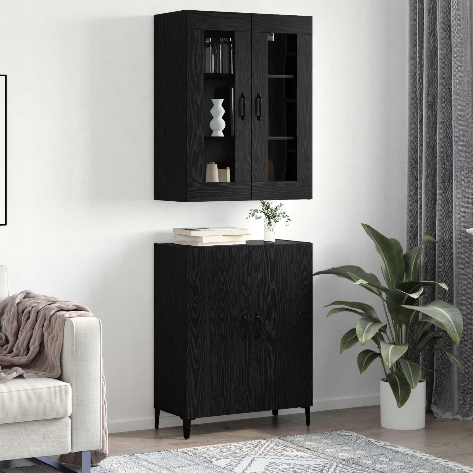 Haut Armoire 2 pcs Chêne noir Bois d'ingénierie - XIOS