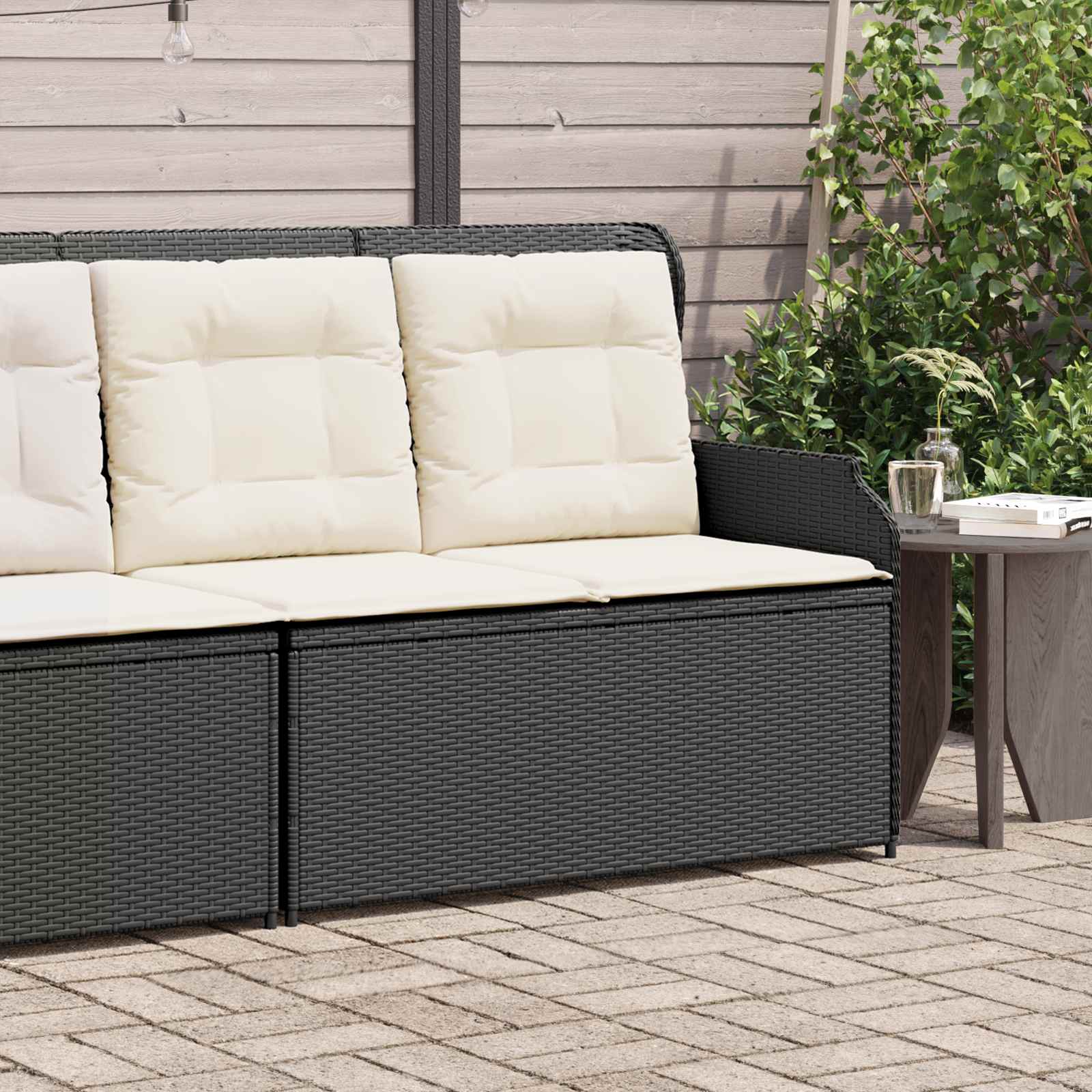 Banc de jardin avec coussin Noir et blanc crème polyrotin - XIOS