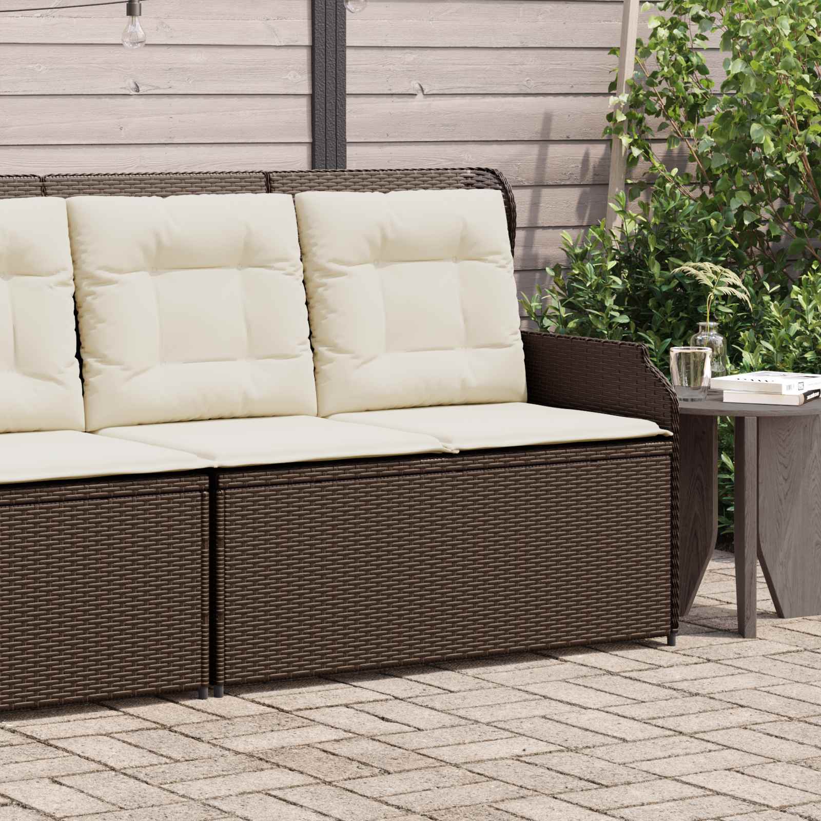 Banc de jardin avec coussin Noir et blanc crème polyrotin - XIOS