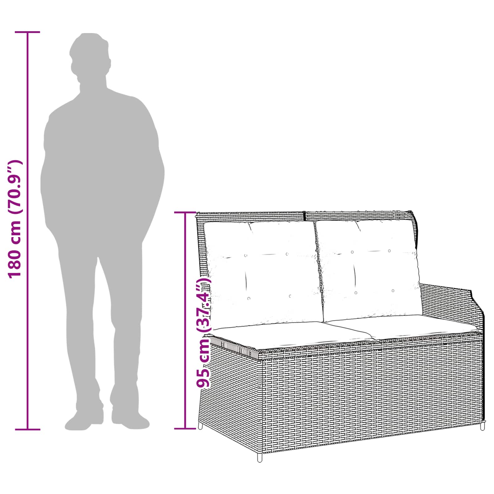Banc de jardin avec coussin Gris polyrotin - XIOS