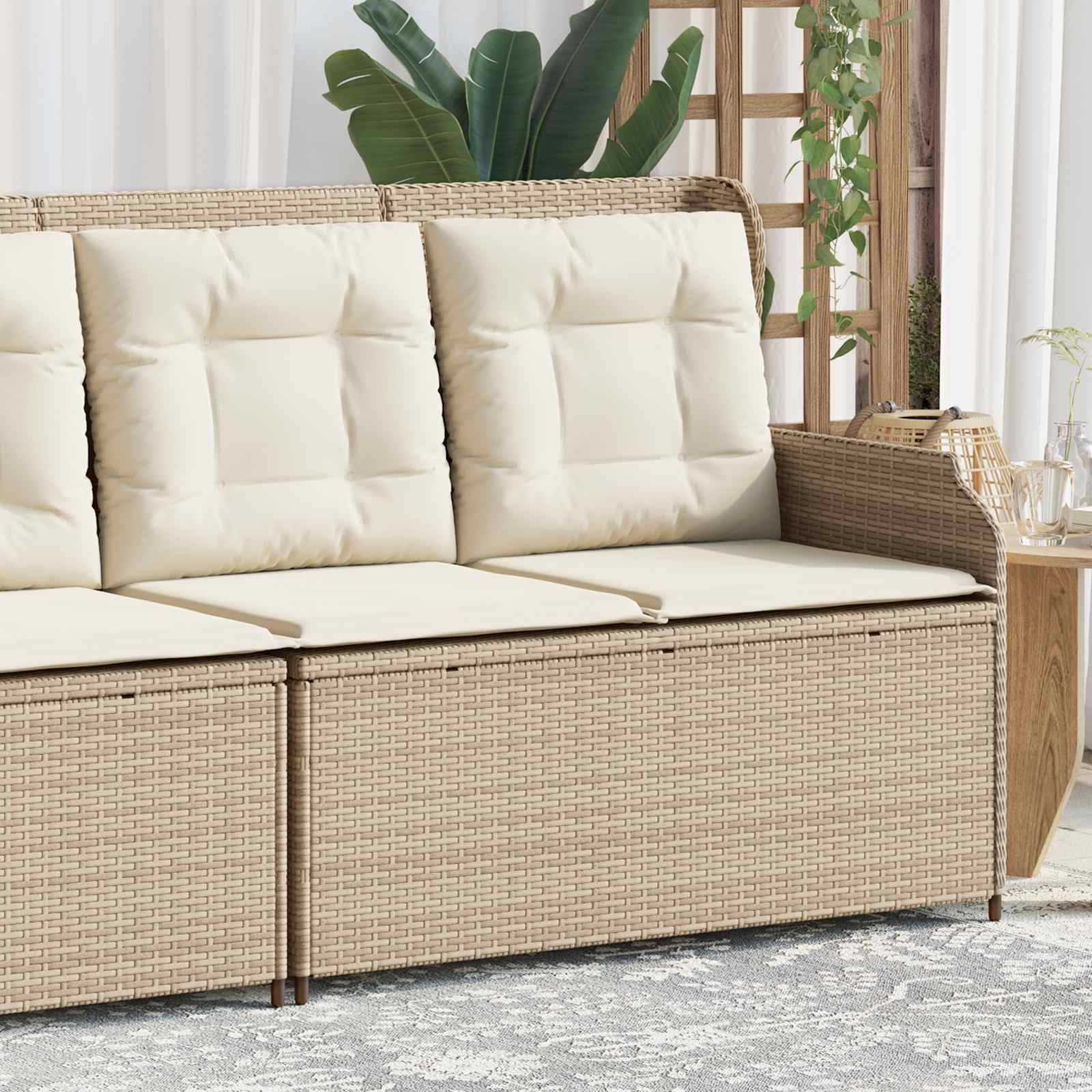 Banc de jardin avec coussin Noir et blanc crème polyrotin - XIOS