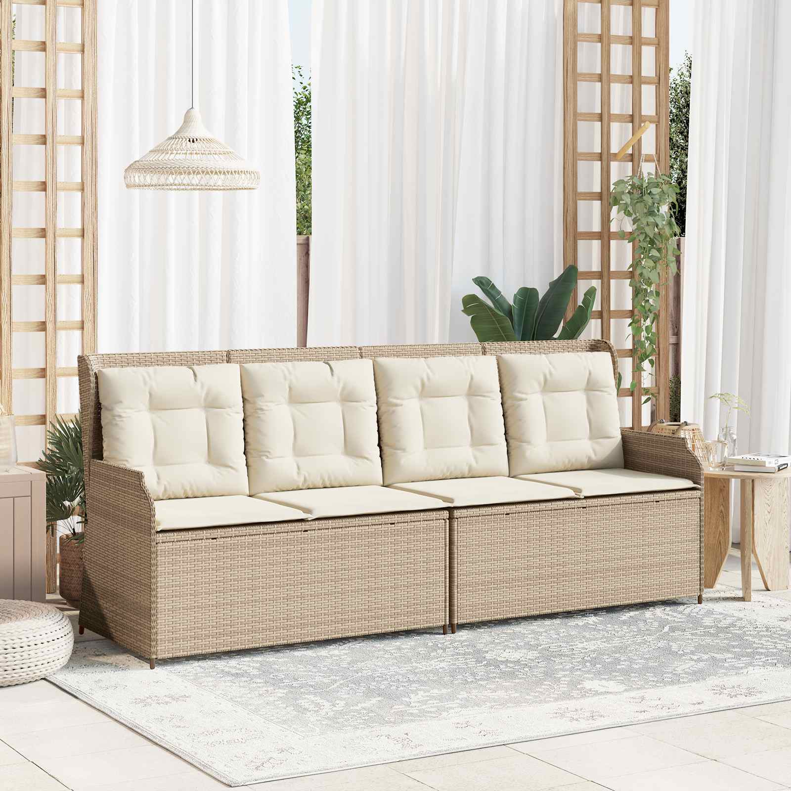 Banc de jardin avec coussin Noir et blanc crème polyrotin - XIOS